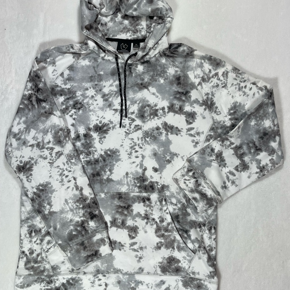 Burnside Black & White graphic print hoodie. Streetwear, casual, artistic